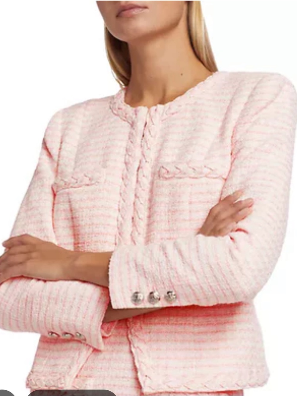 Veronica Beard Bryne Women's Light Pink Plaid Tweed Jacket, Size 6
